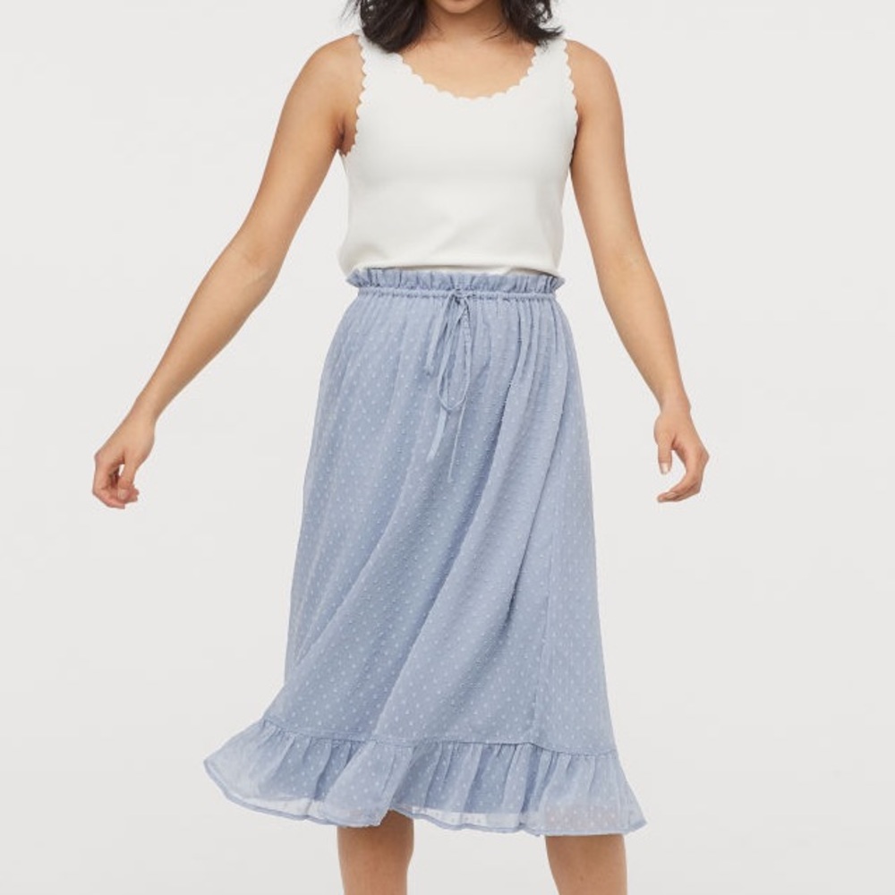 H&M Ruffled Midi Skirt with Drawstring